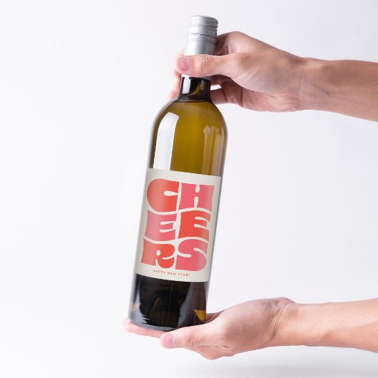 Proost leuk funky rood roze retro Nieuwjaar Wijn Etiket