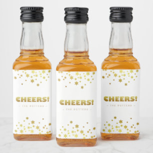 Proost Leuk Kerst Wit & Goud Sterren Mini Likeurfles Etiket