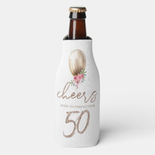 Proost Luxe Ballon Glitter 50ste verjaardag Flesjeskoeler (Fles Voorkant)