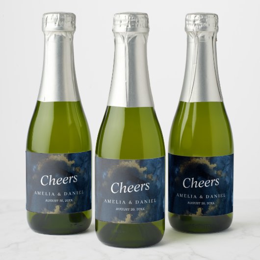 Proost Marineblauw, Gouden Mini Mousserende Wijn l Sparkling Wijnetiket (Flessen)