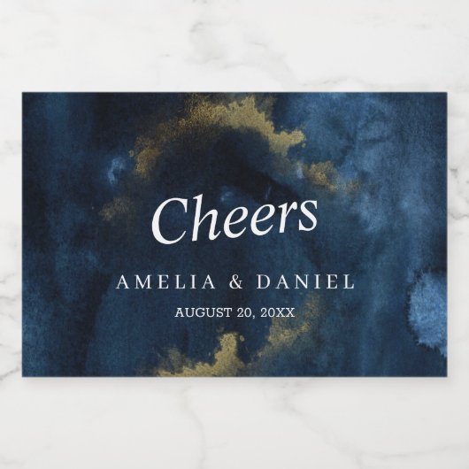 Proost Marineblauw, Gouden Mini Mousserende Wijn l Sparkling Wijnetiket (Enkel label)