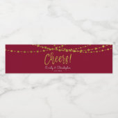 Proost Maroon Bourgondië en Gold Foil String Light Waterfles Etiket (Enkel label)