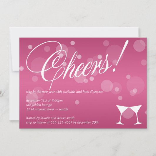 Proost martini roze schitterende bubbel viering kaart (Voorkant)
