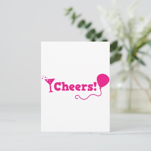 Proost! met feestballon en cocktailglas briefkaart (Staand voorkant)