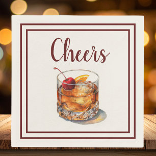 Proost met Retro Old Fashion Drink Bruin Schrift Servet
