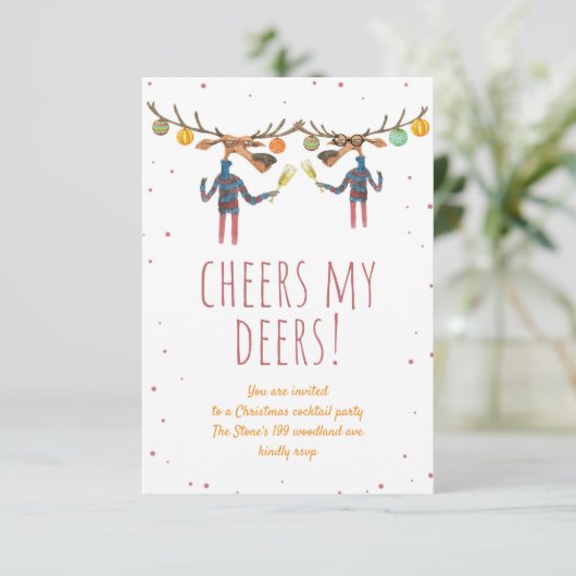 Proost mijn herten op de winter kerstcocktail part kaart (Staand voorkant)