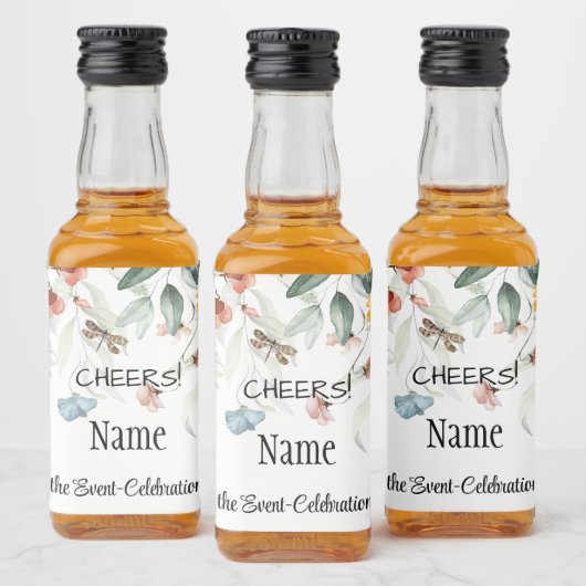 Proost, Mini Elegant Waterverf Stilleven Bloemen Likeurfles Etiket (Flessen)