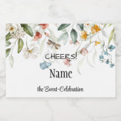 Proost, Mini Elegant Waterverf Stilleven Bloemen Likeurfles Etiket (Enkel label)