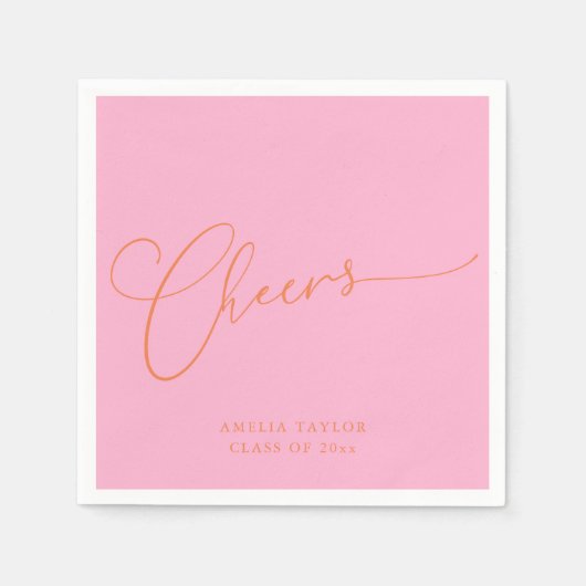 Proost Minimal Roze Oranje Script Afstudeerfeest Servet (Voorkant)
