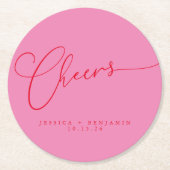 Proost Minimal Roze Rood Script Huwelijk Ronde Kartonnen Onderzetter (Voorkant)