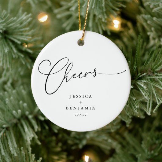 Proost Minimal Zwart Wit Script Trouwdag Keramisch Ornament (Boom)