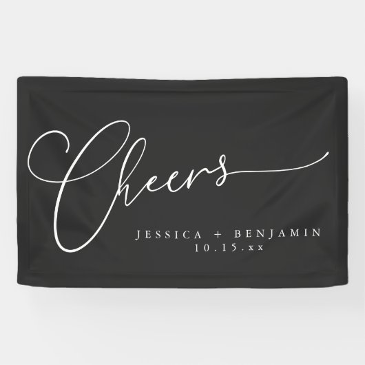 Proost Minimalistisch Zwart Script Elegant Huwelij Spandoek (Horizontaal)