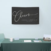 Proost Minimalistisch Zwart Script Elegant Huwelij Spandoek (Beurs)