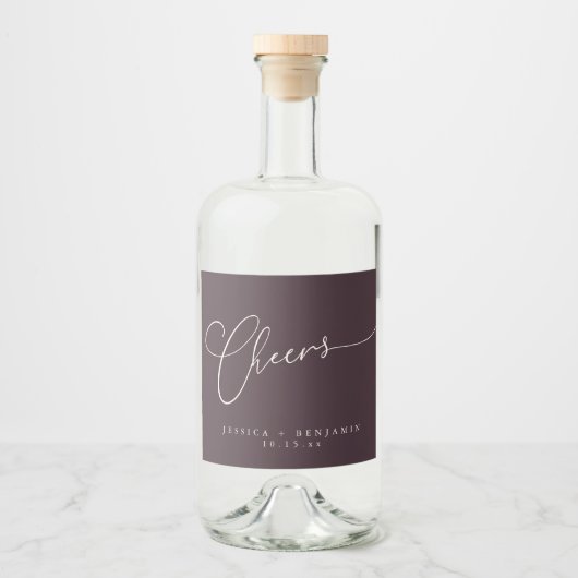 Proost Minimalistische Plum Script Trouw Likeurfles Etiket (Voorkant)