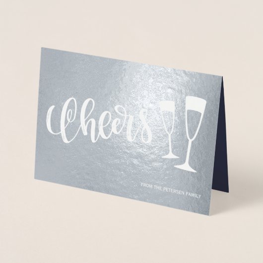 Proost modern geborsteld script champagnefluiten folie kaarten (Voorkant)