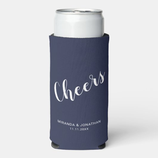 "Proost" Modern Script Navy Blue Seltzer Blikjeskoeler (Seltzer Voorkant)