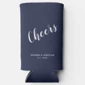 "Proost" Modern Script Navy Blue Seltzer Blikjeskoeler (Voorkant)