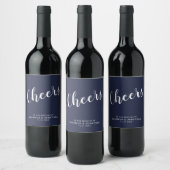 'Proost' Modern Script Navy Blue Wedding Wijn Etiket (Flessen)
