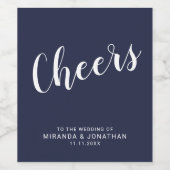 'Proost' Modern Script Navy Blue Wedding Wijn Etiket (Enkel label)
