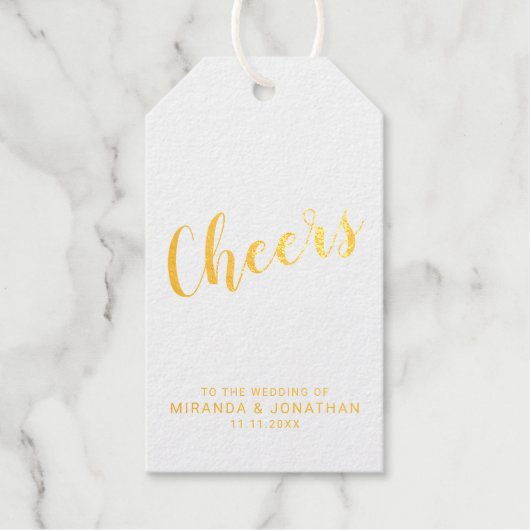 'Proost' Modern Script Wedding Wine Gold Cadeaulabels (Voorkant)