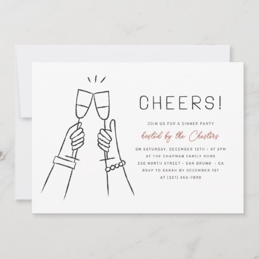 Proost! Moderne Griljerige Handgetekende Dinnerpar Kaart (Voorkant)