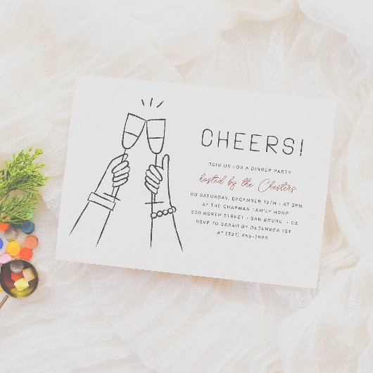 Proost! Moderne Grilleuze Handgetekende Dinnerpart Kaart