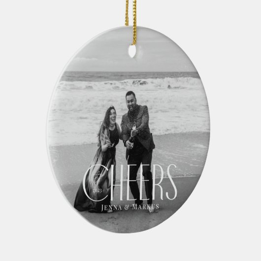 Proost Moderne Kerstmisfoto Minimaal Ontwerp Keramisch Ornament (Rechts)