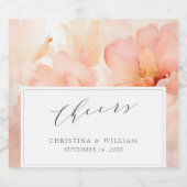 Proost Moderne Waterverf Perzik Bloem Bruiloft Sparkling Wijnetiket (Enkel label)