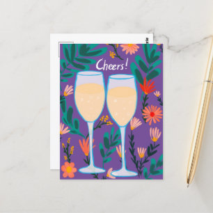 Proost! Mousserende wijn Champagne Bloemen Gefelic Briefkaart