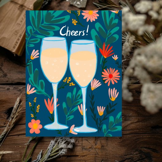 Proost! Mousserende wijn Champagne Bloemen Gefelic Briefkaart