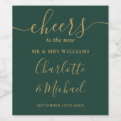 Proost Mr en Mrs Green en Gold Wedding Wijn Etiket (Enkel label)