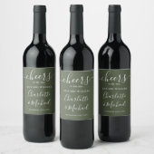 Proost Mr en Mrs Script Olive Green Wedding Wijn Etiket (Flessen)