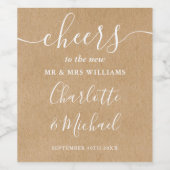 Proost Mr en Mrs Script Rustic Kraft Wedding Wijn Etiket (Enkel label)