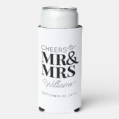 Proost Mr & Mrs Modern Wedding Typography Favor Seltzer Blikjeskoeler (Seltzer Voorkant)