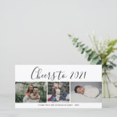 Proost naar 2021 Script Drie Foto Collage Modern Feestdagenkaart (Staand voorkant)