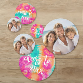 Proost naar de Nieuwe Jaar Tie-Dye Teal Foto 70s S Confetti
