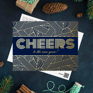 Proost naar het nieuwe jaar! Geometrische typograf Folie Feestdagen Briefkaart