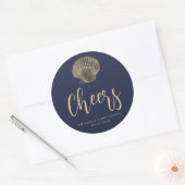 Proost Navy Blauwe Gouden Kust Bruiloft Ronde Sticker (Envelop)