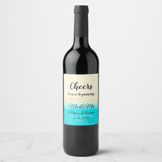 Proost Ocean Shore Beach Thema Wijn Etiket (Voorkant)