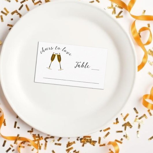 Proost om te houden van champagneglazen bruiloft r plaatskaartje