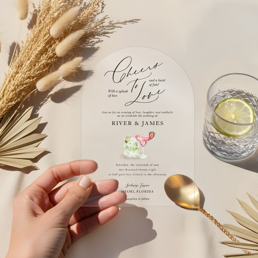 Proost om te houden van Waterverf koppels cocktail Acryl Uitnodigingen