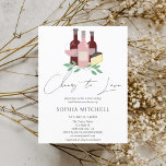 Proost om van Vrijgezellenfeest te houden Uitnodiging Briefkaart<br><div class="desc">De Bridal Shower-uitnodiging bevat wijnflessen met kaas en bloemen.</div>