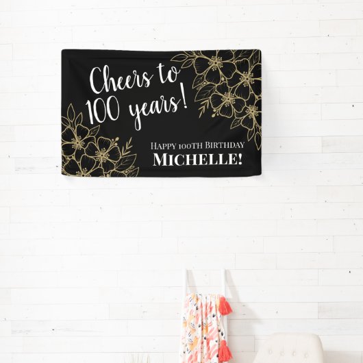 Proost op 100 jaar 100ste verjaardag in zwart en g spandoek (Insitu)