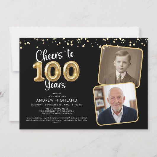 Proost op 100 Jaar 2 Foto's Script Ballon Kaart (Voorkant)