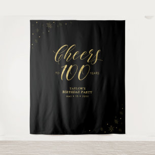 Proost op 100 jaar, Gold & Black Verjaardagsfeest Wandkleed