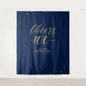 Proost op 100 jaar, Gold & Blue Verjaardagsfeestje Wandkleed (Voorkant)