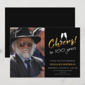 Proost op 100 jaar gouden zwarte verjaardag foto kaart (Voorkant / Achterkant)