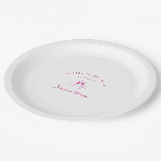 Proost op 100 jaar roze 100ste verjaardag papieren bordje (Gekanteld)