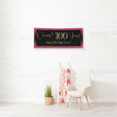 Proost op 100 jaar verjaardag, Deep Pink Gold Blac Spandoek (Insitu)
