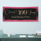 Proost op 100 jaar verjaardag, Deep Pink Gold Blac Spandoek (Beurs)